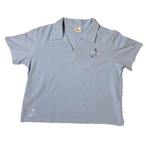 Vintage Disney Embroidered Eeyore Themed Light Blue Polo 95% Cotton 5% Spandex L